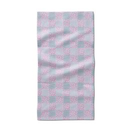 Mini Flowers and Stripes Check Pink and Green Geometry Bar Towel